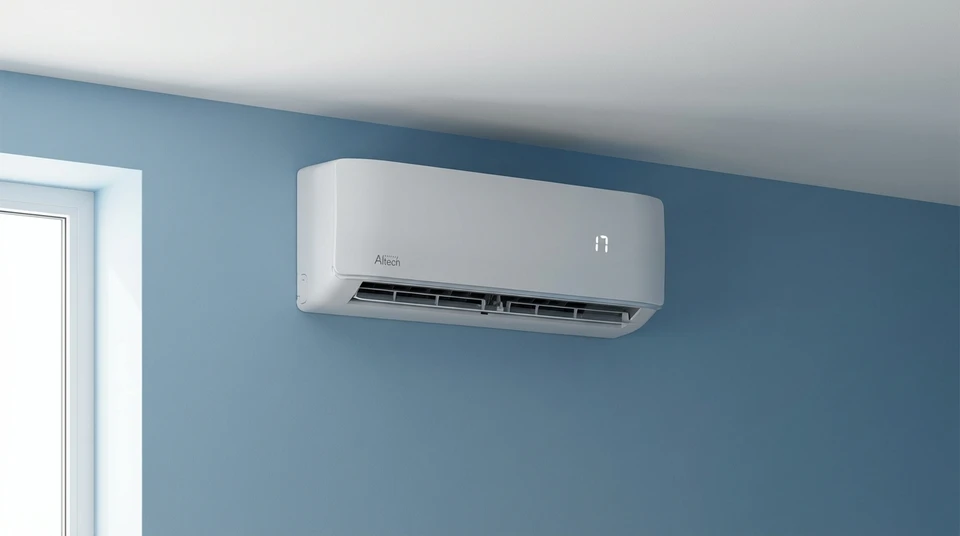 Extérieur d'un bâtiment en briques avec unité extérieure de climatisation fixée au mur
