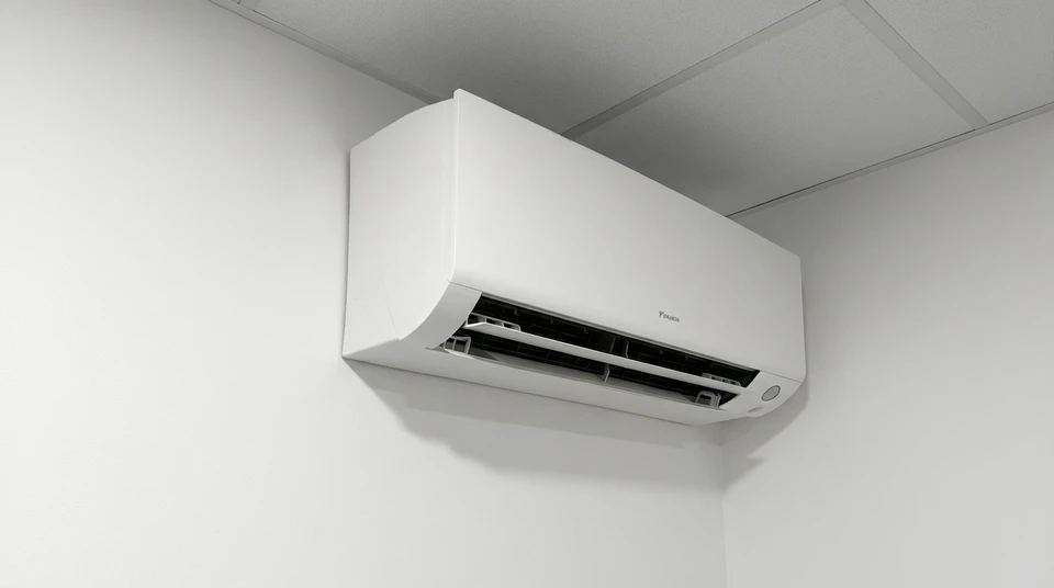 Ext&eacute;rieur d'un b&acirc;timent en briques avec unit&eacute; ext&eacute;rieure de climatisation fix&eacute;e au mur